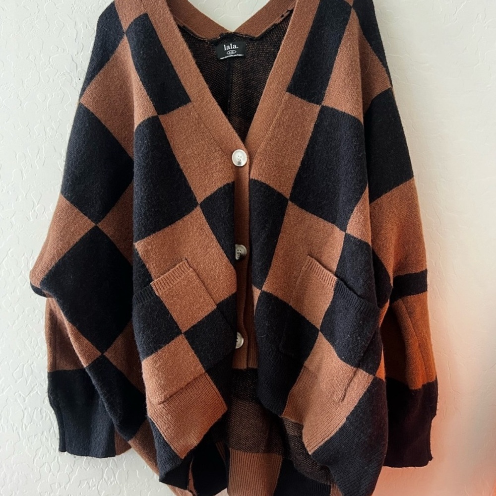 Dressed In Lala Sweater Love You Oversized Cardigan Woman’s Size L/XL Checkered